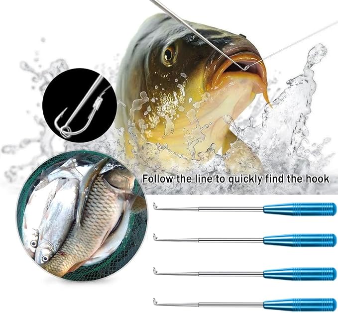 Fish Hook Remover Tool, Fishing Hook Quick Removal Descending Device, Fishing Gear Security Equipment Kits for Adult, Hook Extractor Accessories Detacher Tools with 4PCS Storage Tube