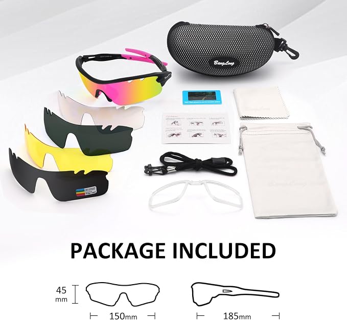BangLong Polarized Cycling Sunglasses for Men Women, 26g Sports Sunglasses with 5 Lenses for Running Fishing Baseball Driving
