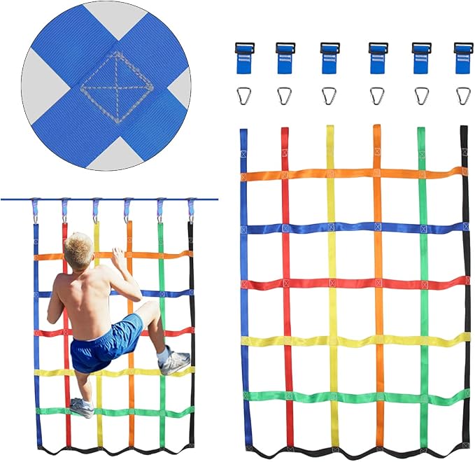 Climbing Net for Kids Outdoor,Climbing Cargo Net Kids Playground,Ninja Line Accessories For Ninja Warrior Obstacle Course For Kids,Climbing Rope Ladder for Ninja Slackline&Jungle Gyms Backyard