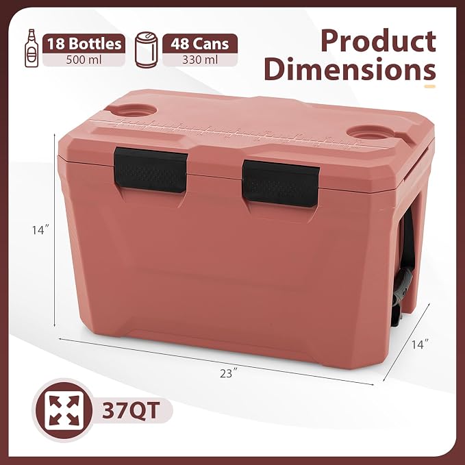 KOTEK 21qt Hard Cooler, Insulated Portable Ice Chest with Drain Plug, Bottle Opener & Cup Holders, Outdoor Cooler with Handle for Camping, Beach, Fishing and Boating