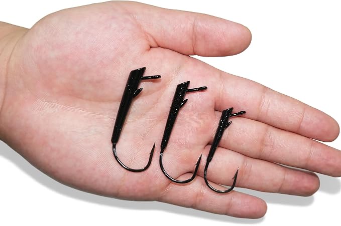 15-Pack Ozark Rig Weedless Jig Heads, 3/0 5/0 Texas Rig Hooks, Saltwater & Freshwater Fishing Hooks, 1/8oz, 1/4oz, 3/8oz Options