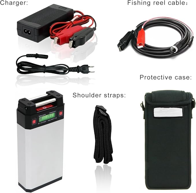 GN20F 14.8V 20Ah Electric Reel Battery Compatible with Daiwa Tanacom 1000 750 Seaborg 500MJ Leobritz Shimano Plays BeastMaster ForceMaster Fishing Reel Battery with Charger and 1.5M Power Cord