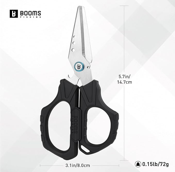 Booms Fishing Braided Line Cutter: 6.3in Multifunction Fishing Scissors - Fishing Shears with Serrated Blades and Side Wire Cutter, S04