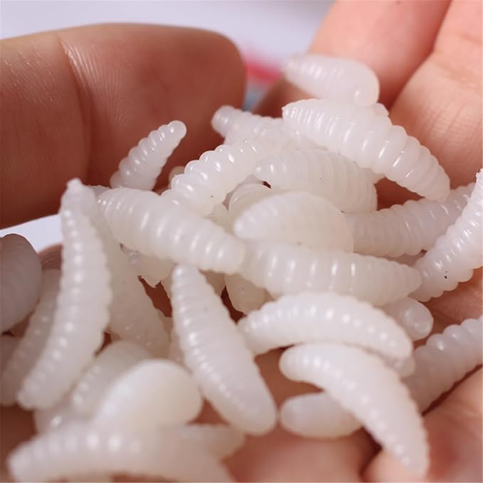 50Pcs Soft Fishing Lures Earthworms Baits Maggot Smell Lures Silicone Artificial Baits Fishing Tackle Accessories Flexible Silicone Soft Freshwater