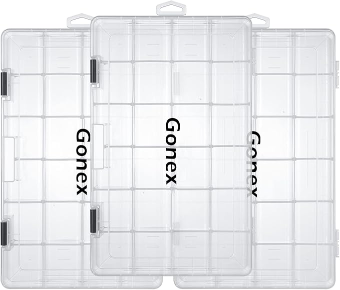 Gonex Fishing Tackle Boxes, 3600 3700 Tackle Trays with Adjustable Dividers, Clear Plastic Tackle Box Organizer Storage for Fishing Lure Bait Hook Jewelry Craft Beads Earring Container, 3 or 4 Packs