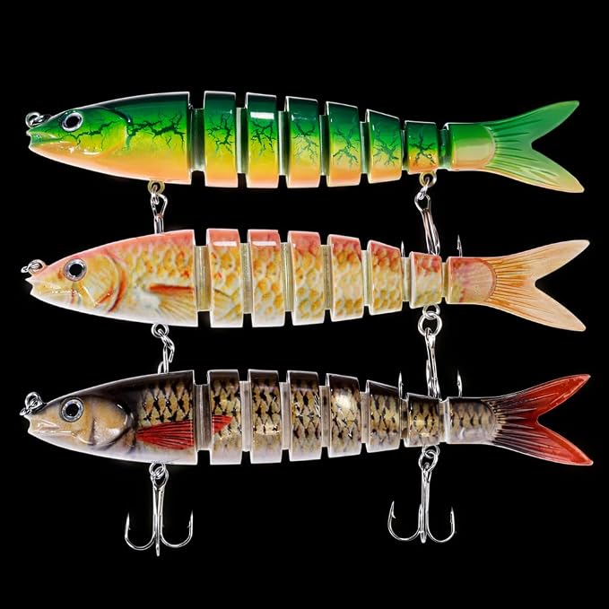 Bass Fishing Lures, Jointed Swimbait Glide Bait for Bass, Trout & Pike – Lifelike Fishing Lure with 3D Eyes, Built-in Rattle Chamber, Triple Hook – Realistic Fishing Lures for Freshwater & Saltwater