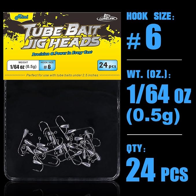 Tube Jig Heads for Crappie, Panfish, and Bass Fishing - 24 Pack
