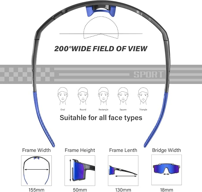 Polarized Sport Sunglasses Men Cycling Driving Fishing UV Protection Sun Glasses Lightweight Big Frame Mountain Bike Goggles