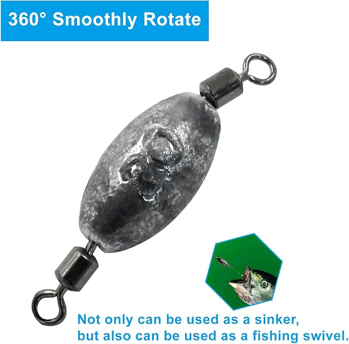 Uenhoy Fishing Weights Inline Trolling Fishing Sinker Tackle with Inner Swivels, Oval Drop Casting Fishing Weight Sinkers