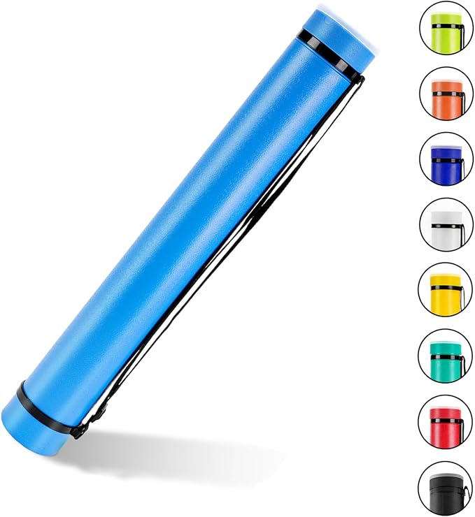 DEWEL Document Tube,Plastic Expanding Poster/Art/Document Storage Tube 24.5 to 40 inches Adjustable with Carrying Strap Waterproof and Light-Resistance Telescoping Carrying Case (Blue-Large Size)