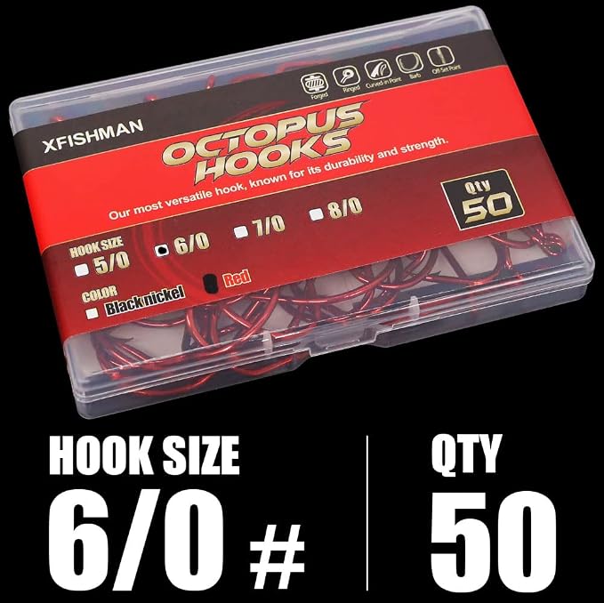 Octopus-Hook-Fishing-Beak-Circle-Hooks-Freshwater-Red-Black-100-50 Pack