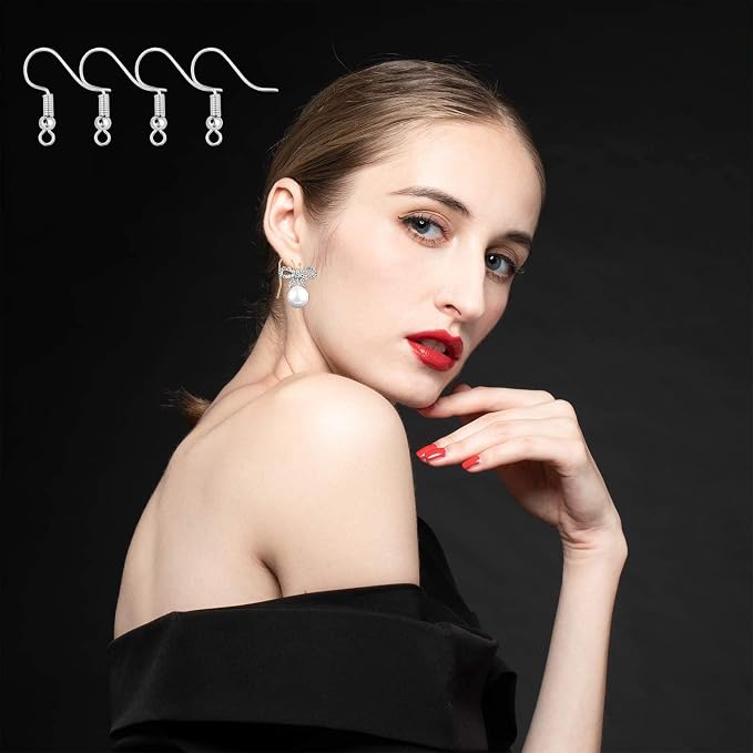 Bylion 400 Pieces Stainless Steel Earring Hooks, Fish Hooks, French Wire Hooks, Coil and Ball Style Nickel-Free Ear Wires for Jewelry Making, Silver
