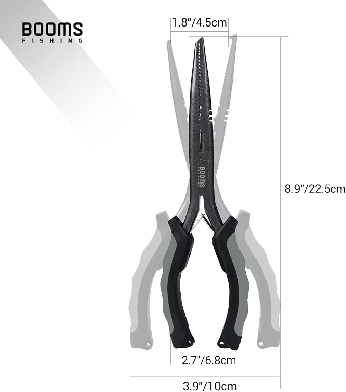 Booms Fishing F03 Needle Nose Fishing Pliers, 9" Fisherman's Pliers, Long Nose Hook Remover, Saltwater Resistant Fishing Gear