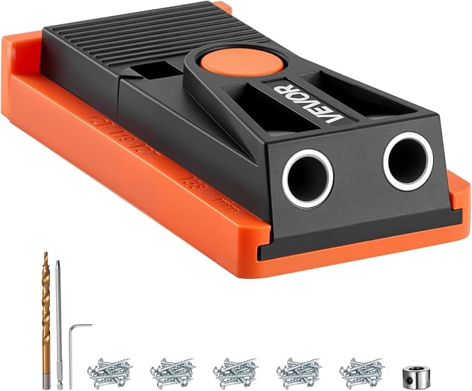 VEVOR Pocket Hole Jig Kit, 1/2 to 1-1/2 in Adjustable, Mini Jig Pocket Hole System with Step Drill, Hex Wrench, Drill Stop Ring, Square Drive Bit, and Screws, Reinforced Nylon Frame, for Woodworking