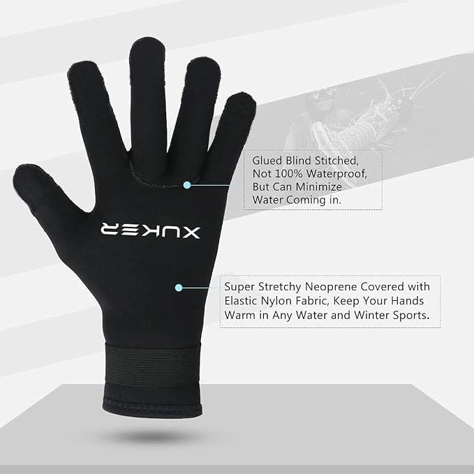 XUKER Water Gloves, 3mm & 5mm Neoprene Five Finger Warm Wetsuit Winter Gloves for Scuba Diving Snorkeling Surfing