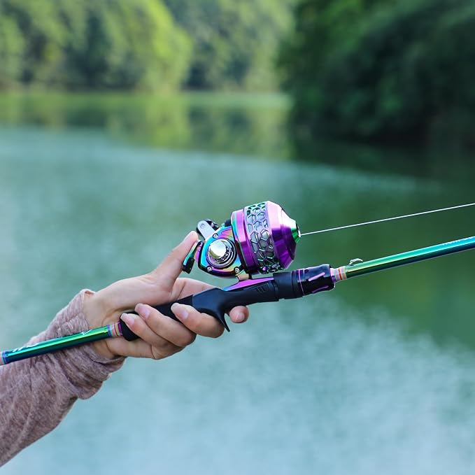 Sougayilang Fishing Reel Rod Combo, Two Pieces Colorful Poratble Light Weight Casting Rod with Spincast Fishing Reel for Freshwater