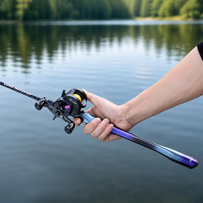 Sougayilang Baitcasting Reel and Rod Combo, Digital Control Braking System Anti-Backlash Roun Baitcasting Reel with Portable 2-Piece Lightweight Casting Rod for Freshwater