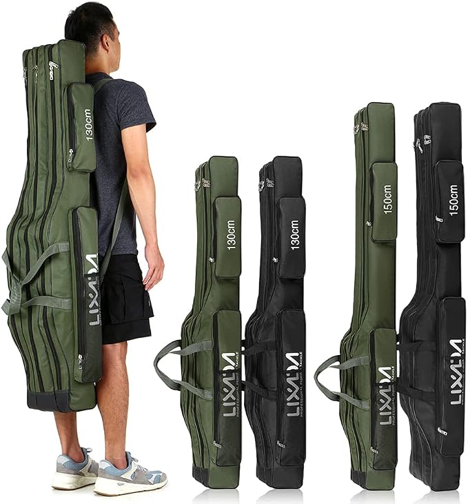 Lixada Fishing Rod Case, 3 Layers Oxford Fishing Rod Bag, Portable Foldable Fishing Pole Bag, Fishing Rod Carrier Fishing Tackle Storage Bag Travel Carry for Fishing Gear & Equipment