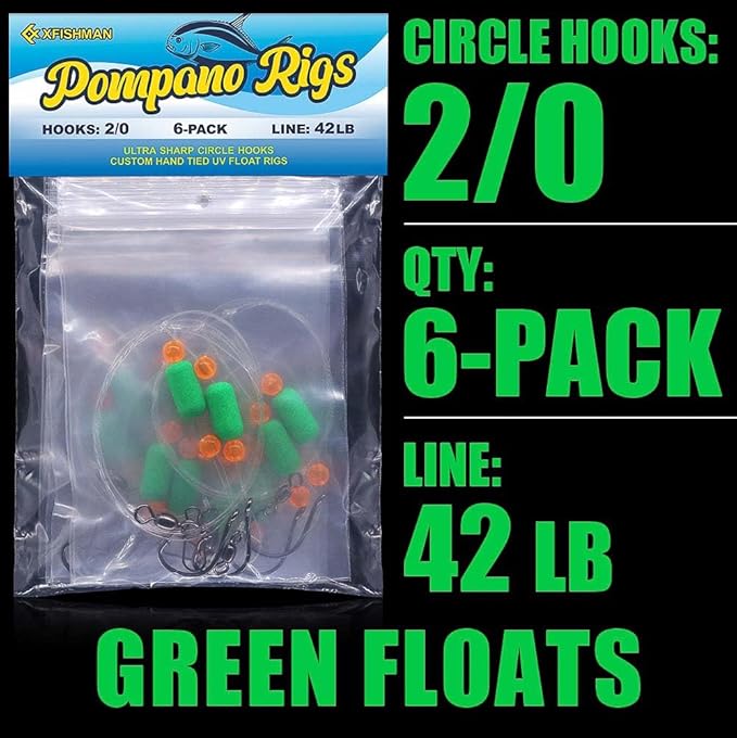Pompano-Rigs-for-Surf-Fishing-Saltwater-Gear with Double Circle & Wide Gap Hook-6-Pack Surf Fishing Tackle