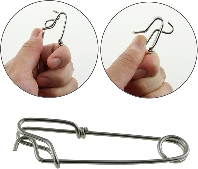 10pcs Longline Snap Clips 8x2cm Stainless Steel Tuna Clips for Floats Tuna Fishing Line Fishing, Closed Eye Pin