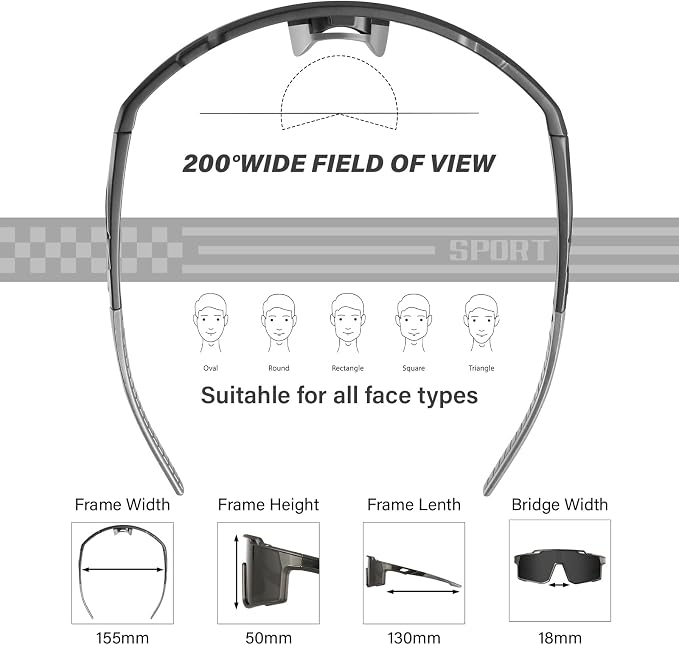 Polarized Sport Sunglasses Men Cycling Driving Fishing UV Protection Sun Glasses Lightweight Big Frame Mountain Bike Goggles