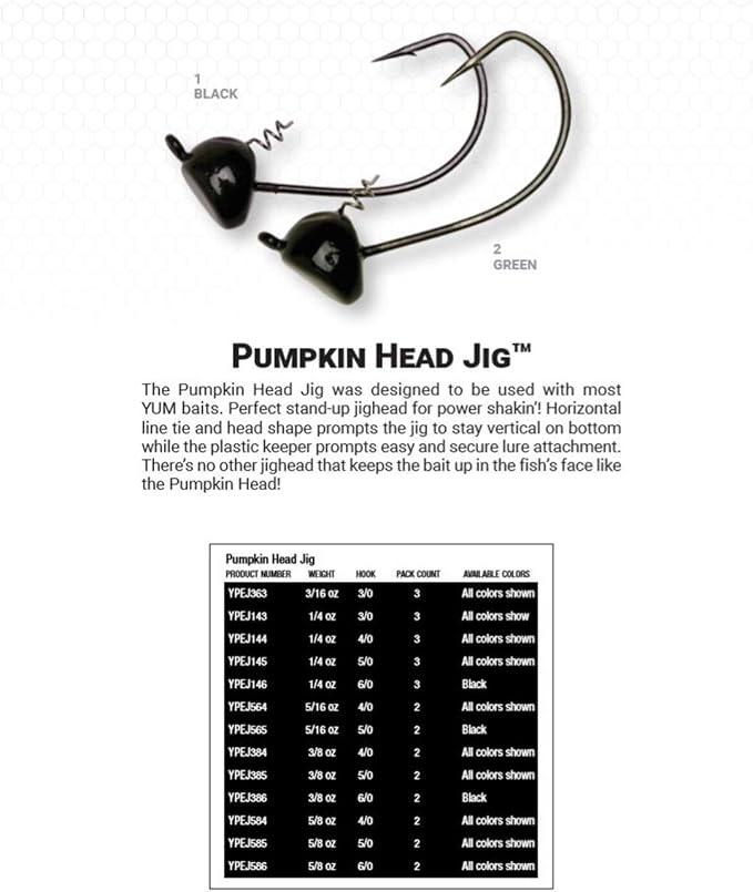 Yum Lures YUM Pumpkin Head Jig Fishing Lure with Extended Bait Holder and Horizontal Line Tie