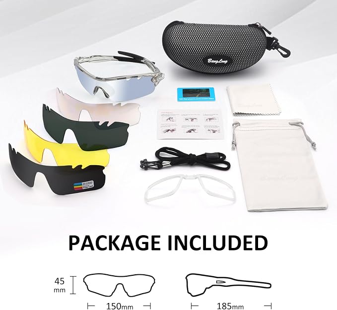 BangLong Polarized Cycling Sunglasses for Men Women, 26g Sports Sunglasses with 5 Lenses for Running Fishing Baseball Driving