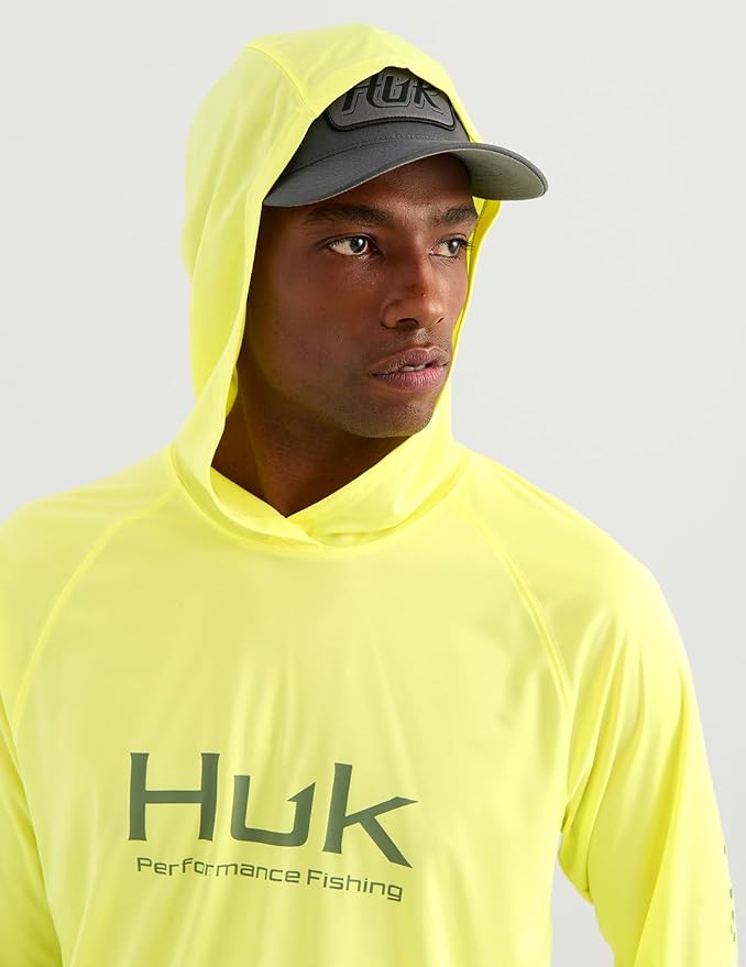 HUK Mens Pursuit Vented Long Sleeve Hoodie, Fishing Shirt with Hood