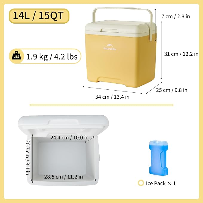 Naturehike 5.3/15/19 QT Hard Cooler, Insulated Ice Chest Box, Portable Ice Retention Cooler for Beach Camping Picnic Fishing Barbecue