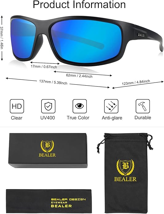 BEALER Polarized Sports Sunglasses for Men Lightweight TR90 Frame Sun Glasses Driving Cycling Fishing UV Protection Shades
