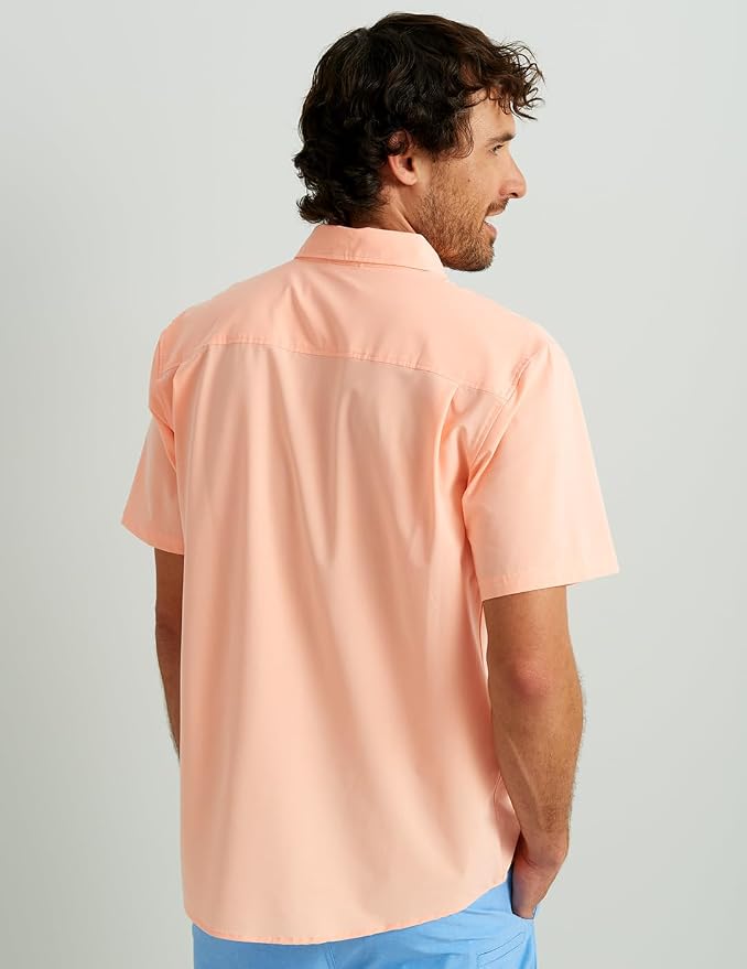 HUK Mens Kona Solid Short Sleeve Fishing Button Down Shirt for Men, Fresh Salmon, 3X-Large
