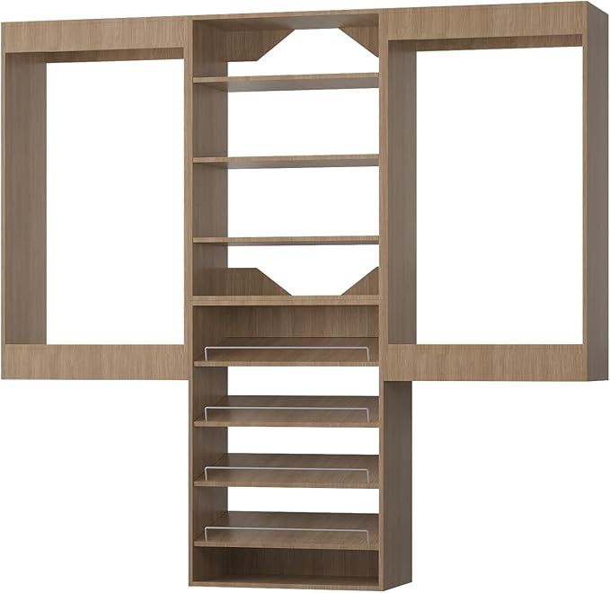 ROOMTEC Modular Closet System, 78" Wall Mounted Closet Organizer with Hanging Rods and Shoe Shelf, Wooden Tower for Walk-In Closets, Wardrobe Storage Kit, Wood