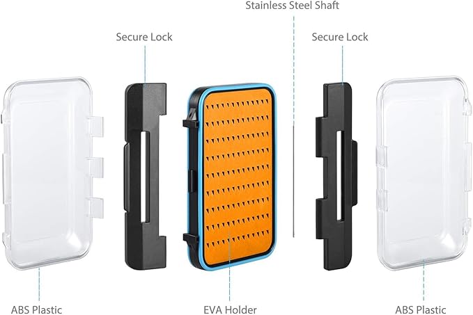 Gonex Fly Boxes for Fly Fishing Jig Boxes Two-Sided Waterproof Lightweight Fly Fishing Box Easy Grip Transparent Lid Fly Fishing Lures Box, 5.9"x 3.8"x 1.77", Orange