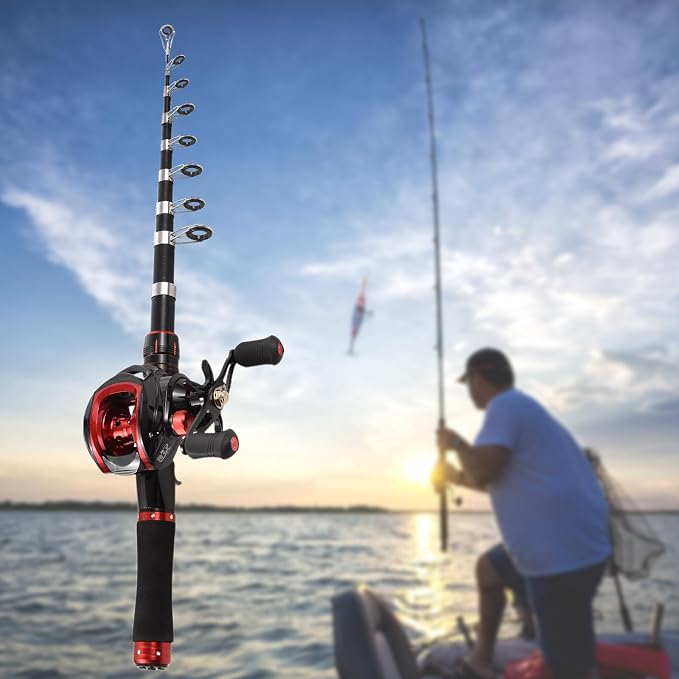 Lixada Fishing Rod and Reel Combo with Fishing Lures for Adult, 6.89ft/2.1m Telescopic Fishing Rod with Baitcasting Reel 18+1BB Right/Left Hand Portable Fishing Kits Complete for Fishing Trip