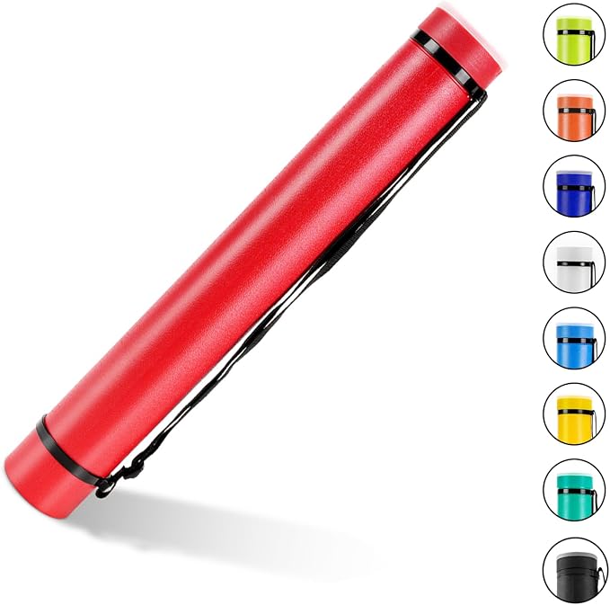 DEWEL Document Tube,Plastic Expanding Poster/Art/Document Storage Tube 24.5 to 40 inches Adjustable with Carrying Strap Waterproof and Light-Resistance Telescoping Carrying Case (Red-Large Size)
