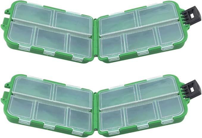 2PCS Lure Accessories Fishing Storage Boxes Fishing Tackle Storage Case Dark Green 10x6.5x3cm Polypropylene Mini Tackle Boxes For Holding Worms Lures Beads and Weights