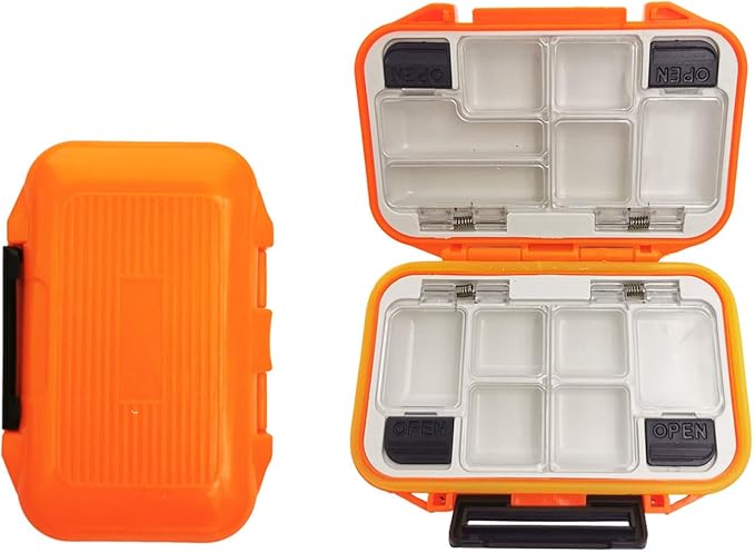 2x Small Hard Fishing Tackle Box Portable Case Hooks Lure Baits Storage Box Containers For Storing Swivels Jigs Hooks Sinker,12 Compartments (Orange (Waterproof))