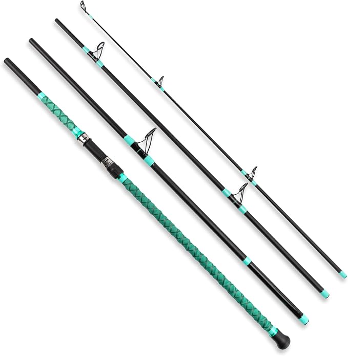 Surf Rod Saltwater 9ft- 4-Piece Carbon Fiber Surf Fishing Rods, Portable Travel Surf Spinning Rod with 20-40lb Power Green Blue