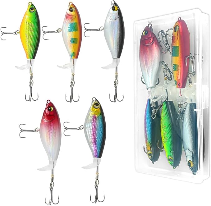 5PCS Whopper plopper Fishing Lures, Topwater Fishing Bait with Rotating Propeller Tail for Bass,Catfish, Pike Perch,Blackfish,Siniperca Chuatsi Freshwater or Saltwater
