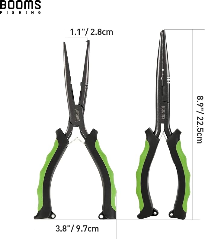 Booms Fishing F03 Needle Nose Fishing Pliers, 9" Fisherman's Pliers, Long Nose Hook Remover, Saltwater Resistant Fishing Gear