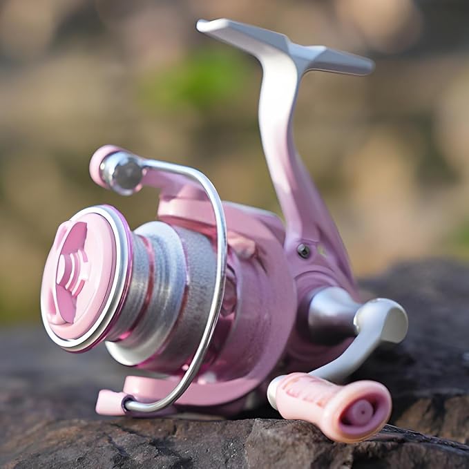 Lightweight Spinning Fishing Reel, Compact Pink Spinning Reel with 5.2:1 Gear Ratio for Freshwater and Saltwater Fishing in All Seasons