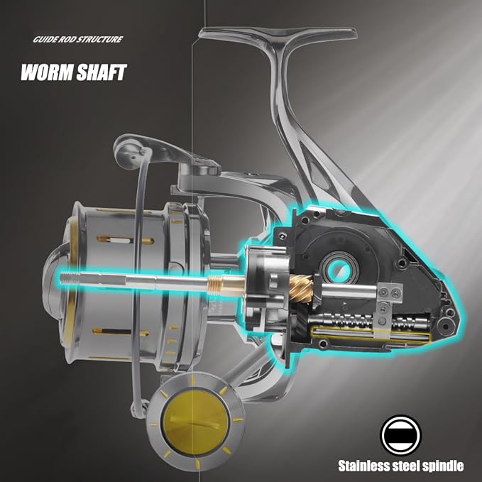 Heavy Duty Spinning Reel Metal Body with CNC Machined Spool 55LB Max Drag 6/8+1 Bearings Ultra Smooth 4.6/4.8:1 High Speed Gear Ratio Saltwater Freshwater Fishing Reel for 8000 to 14000 Series