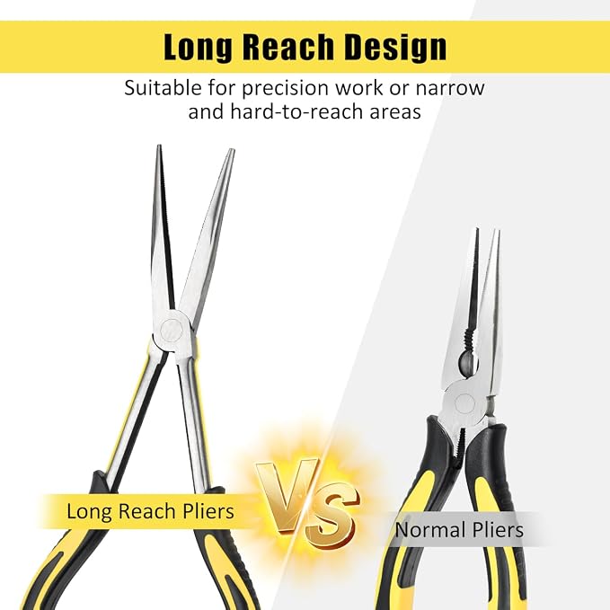 Premium Long Needle Nose Pliers-11’’, Paper Clamp Precision, Chromium-Vanadium Steel, Soft Grip with Wire Cutter, Long Nose Cutting Pliers for Home, Fishing, Jewelry, Crafts,1pcs