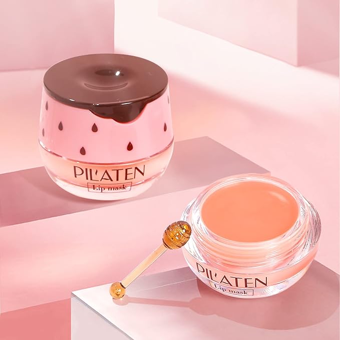 Bee Lip Balm Honey Pot, 4 Pack Honey & Strawberry Lip Mask Propolis Lip Mask Moisturizing Hydrating Prevention Dry and Cracked Lip Scrubs Exfoliator (2 Honey+2 Strawberry) (D#)