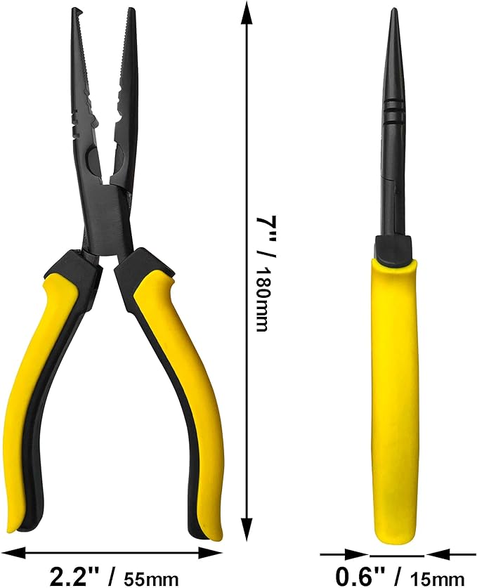 Hanpex-7 inch Fishing Pliers with Anti-rust Teflon coated, Freshwater/Saltwater Fishing Tools, Comfort Grip Handles Fishing Gear Idea for Fishing Trip
