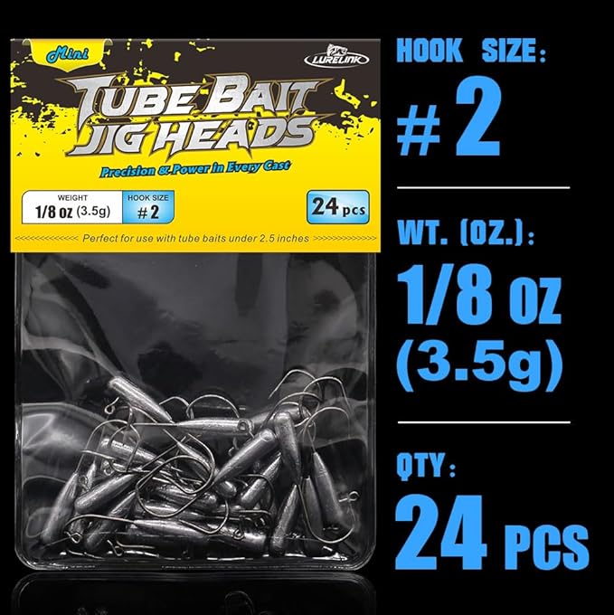 Tube Jig Heads for Crappie, Panfish, and Bass Fishing - 24 Pack