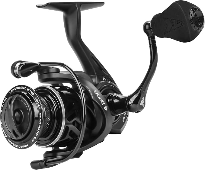 KastKing Zephyr Spinning Reels – 7+1/6+1 BB – Carbon Fiber Drag – Stainless Steel Shaft – Aluminum & CNC Spool – Black/Green/Orange – Sizes 500/1000 SFS – ICE Fishing Ready Reels!