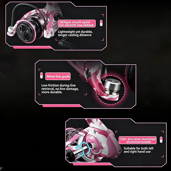 Pink Camouflage Graffiti Metal Waterproof Lightweight Long-Casting Fishing Reel - HPCR Rolling Bearing for Smooth Operation.