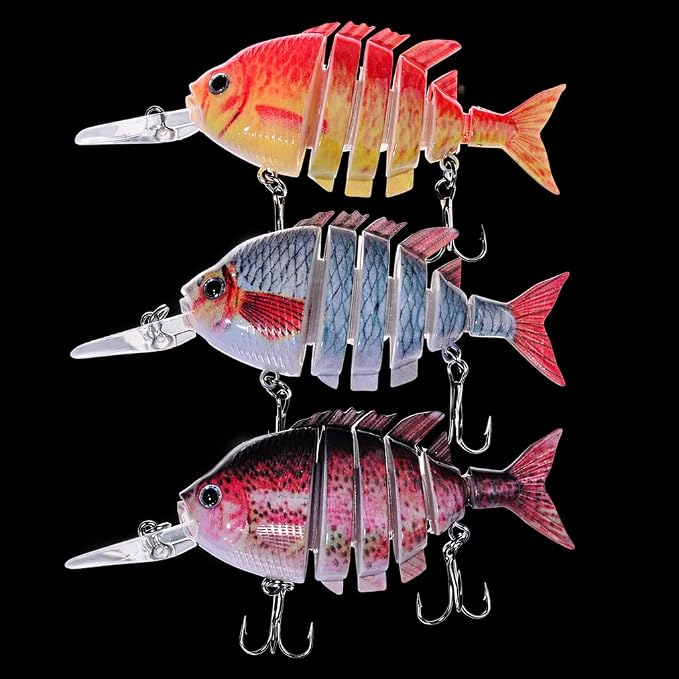 Bass Fishing Lures, Jointed Swimbait Glide Bait for Bass, Trout & Pike – Lifelike Fishing Lure with 3D Eyes, Built-in Rattle Chamber, Triple Hook – Realistic Fishing Lures for Freshwater & Saltwater