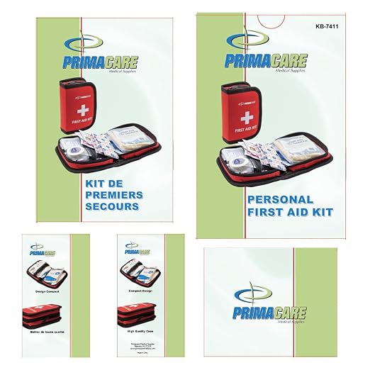 Primacare KB-7411 45 Piece Personal First Aid Kit, 6"x4"x1", with Emergency Medical Supplies, Pocket Size Essential Travel Bag, Med Kits, Red
